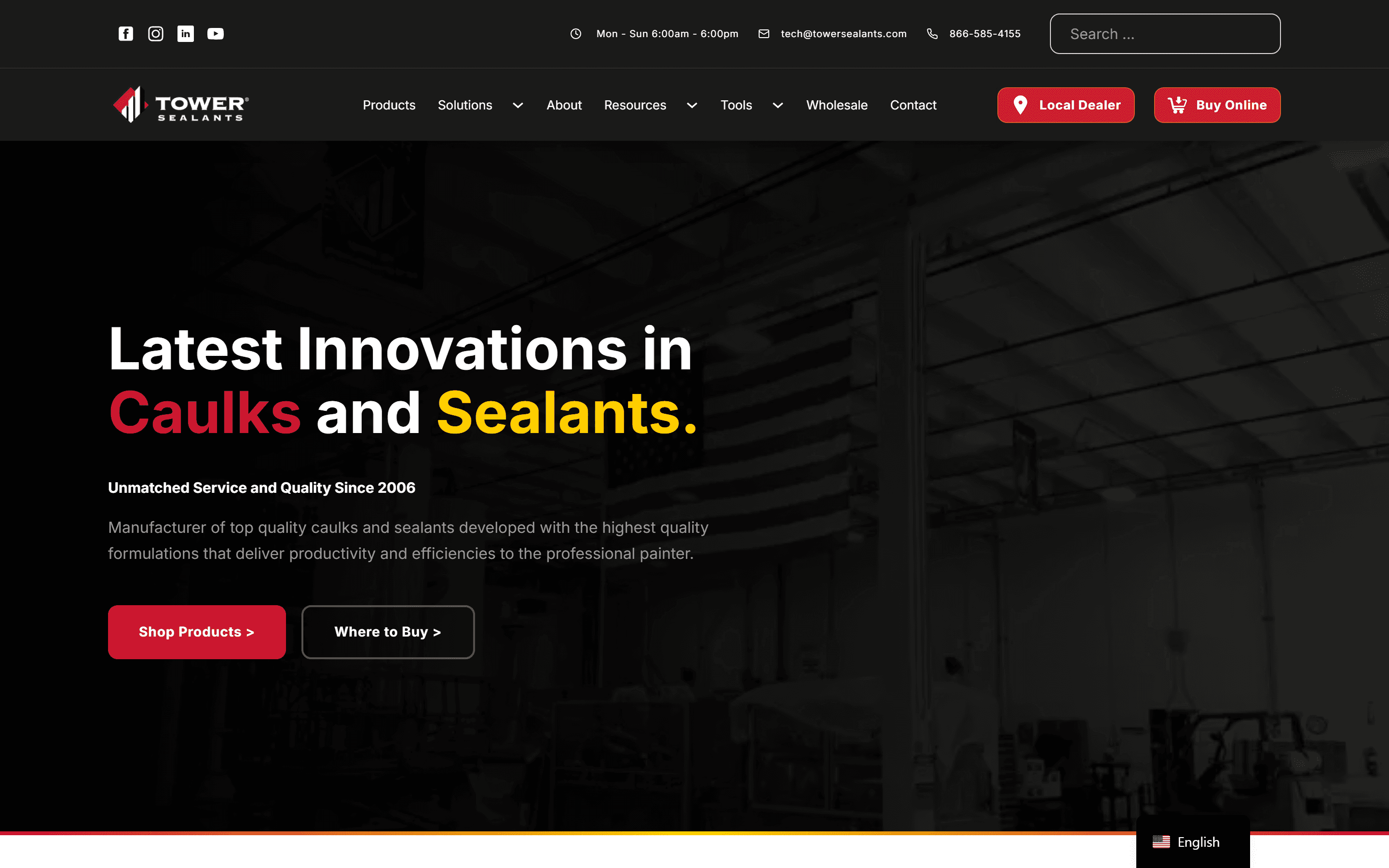 Tower Sealants website homepage