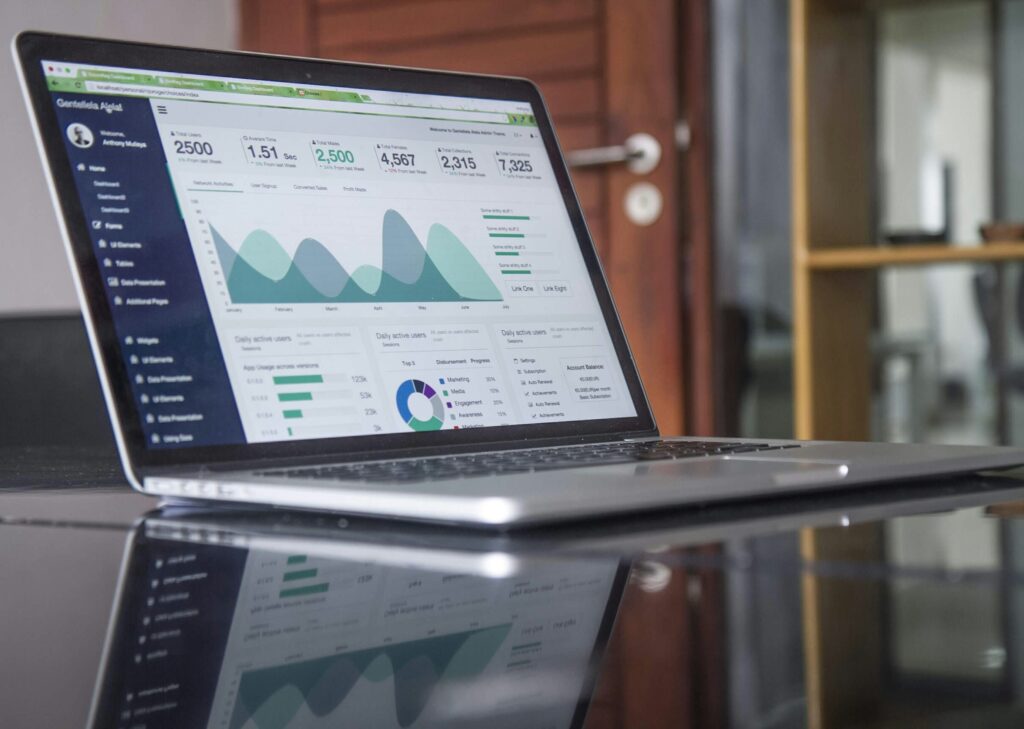 Australian local business SEO dashboard displayed on laptop screen showing website analytics and marketing performance