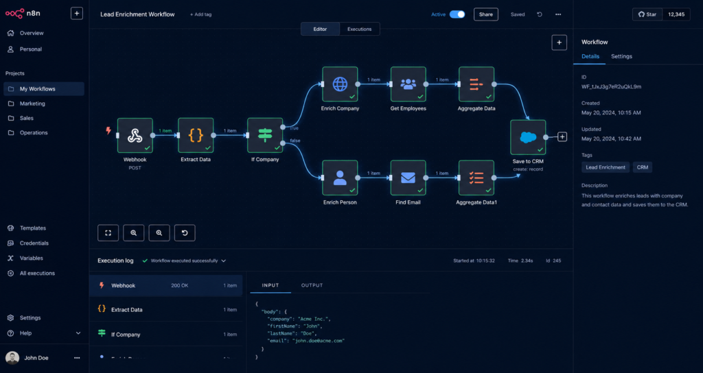 AI-powered workflow automation platform for Australian businesses featuring lead enrichment, CRM integration, email discovery, and automated sales processes using n8n.